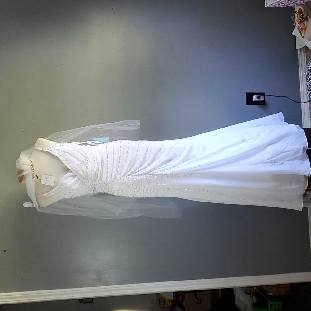 Xcite beaded wedding gown, veil, garter, size 10, Nwt